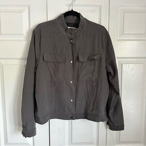 Old Navy Jacket Mens Large Gray Utility Military Bomber Snap Front Stand Collar